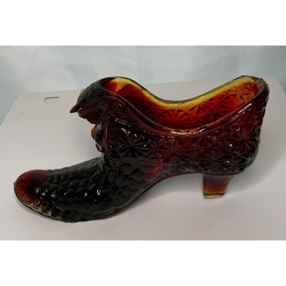 1980s Boyd Glass Cat Head Slipper Shoe Crimson 5" x 3" Cadmium
